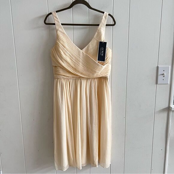 J Crew Bridesmaid Dress Heidi Silk Chiffon Ivory Champagne Size 10 Tall NEW - Picture 2 of 14